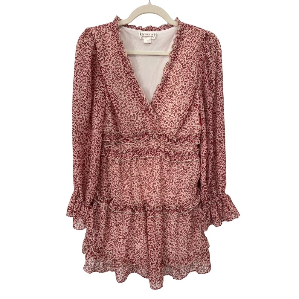 Loveriche Floral Ruffle Mini Dress Size Small V Neck Long Sleeve Boho Fairy NEW